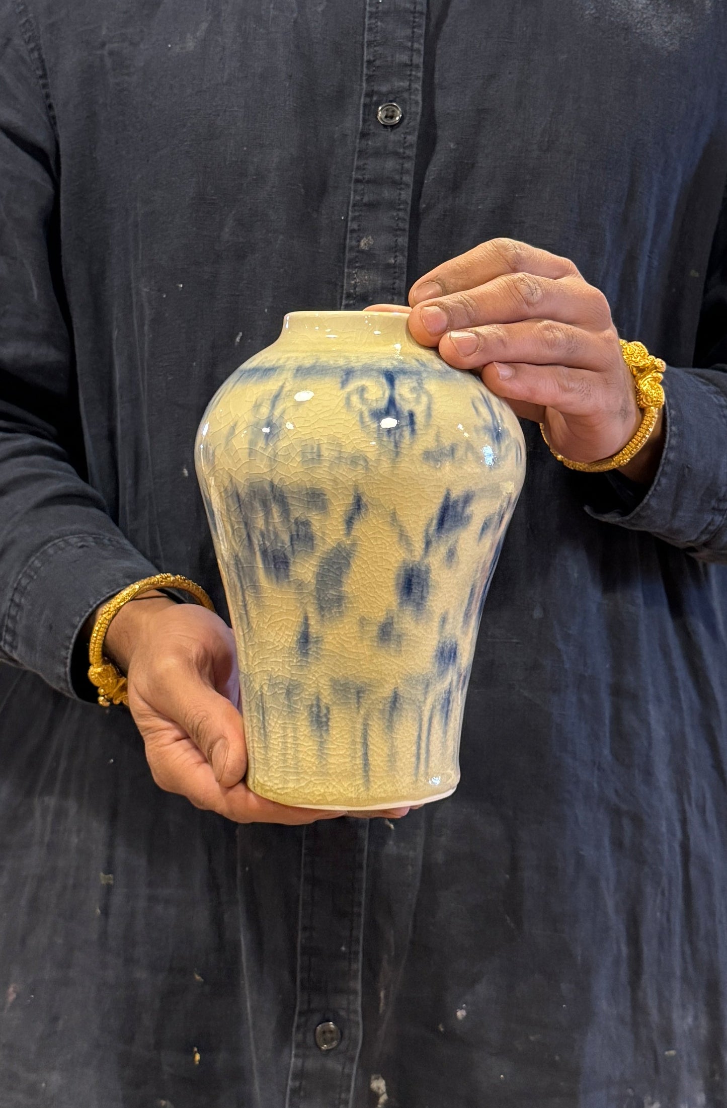 Flow Blue Porcelain Vase - PORCELAIN A