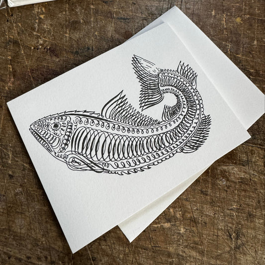 Flourished Fish Letterpress Notecard Set (5 Pack)