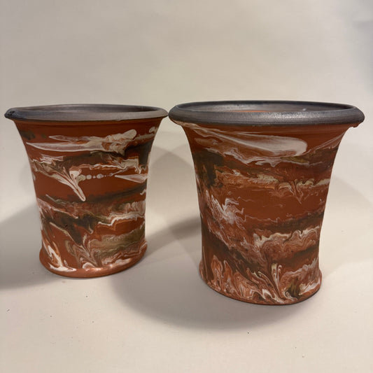 Flower Pot - No.4 Red Marbled Pot With Black Rim