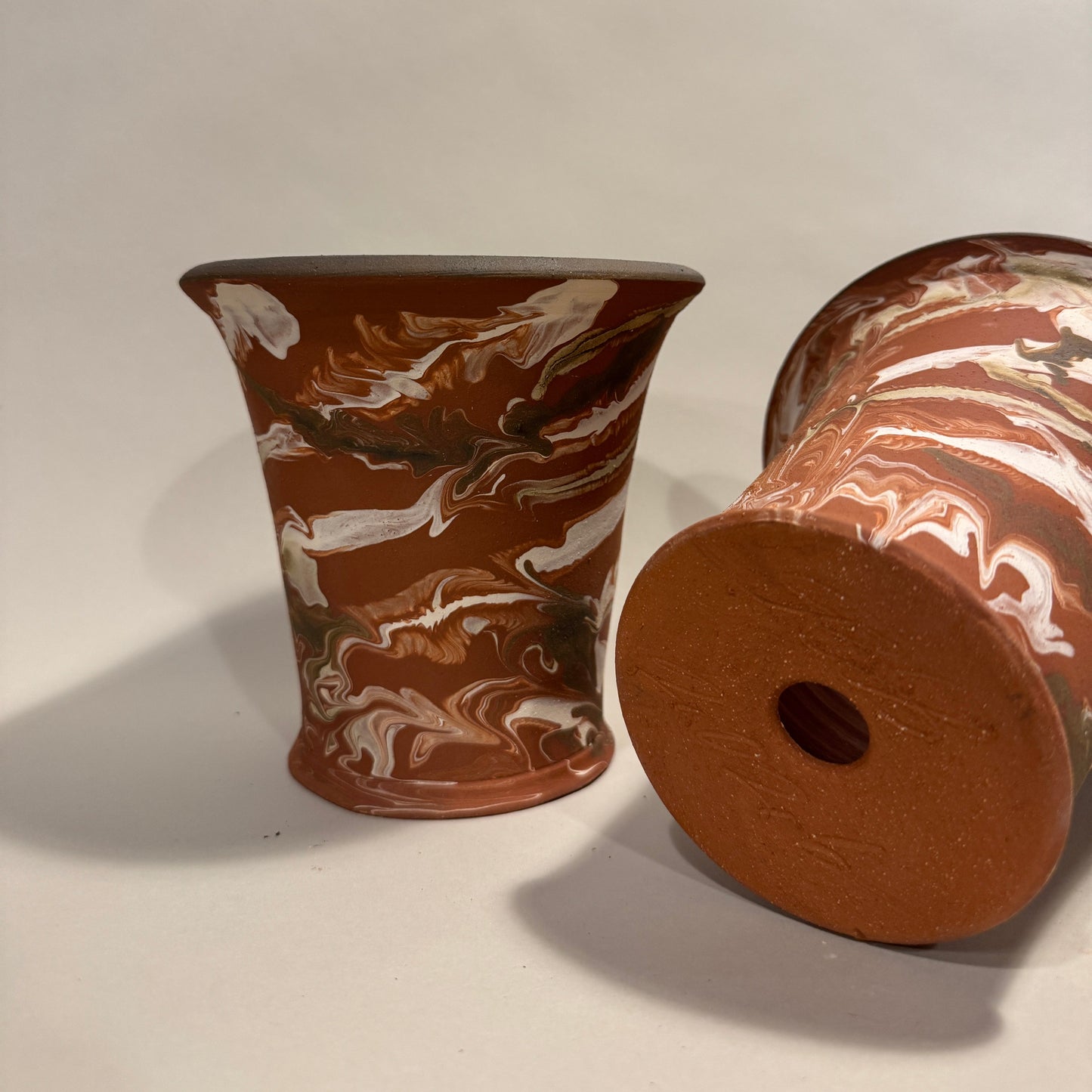 Flower Pot - No.2 Red Marbled Pot With Black Rim (Medium size)