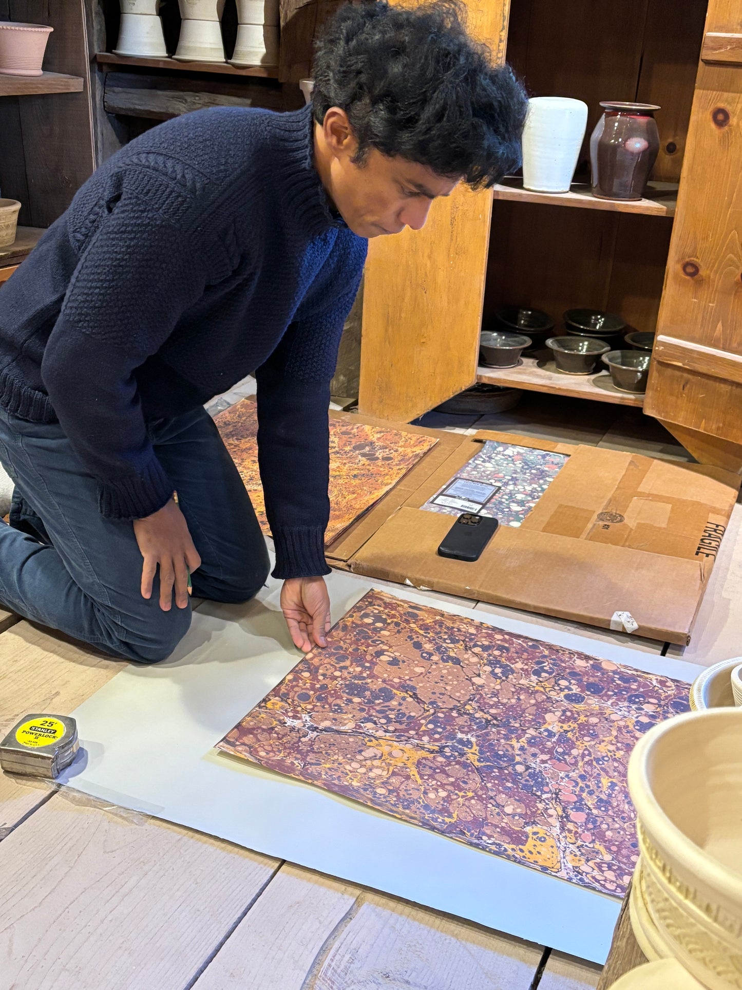 Marbled Paper K - Ochre/Purple Marble